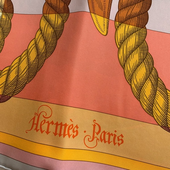 New Hermes scarf in box with tags. Mostly rose, gray and yellow. - Picture 2 of 5